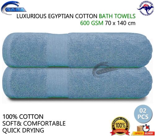 2x Cotton bath towels set 100% luxury Egyptian bath sheet 70x140 Slate Blue - Picture 1 of 8