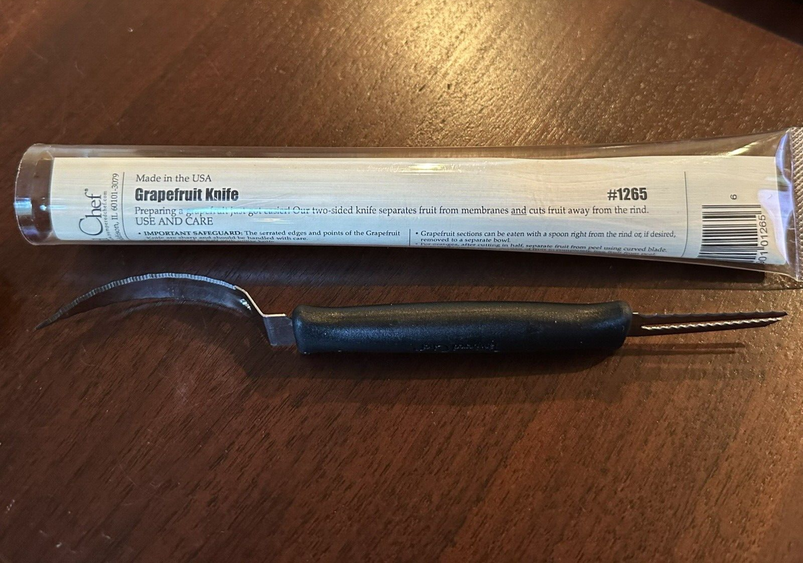 Pampered Chef Grapefruit Knife 1265 Two Sided Instructions in Tube