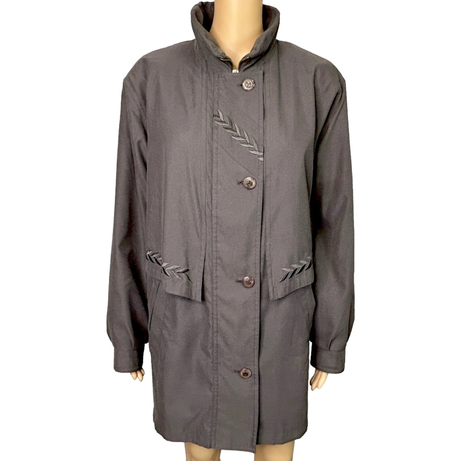 Gallery Womens M Taupe Zip & Button Up Winter Jacket Coat