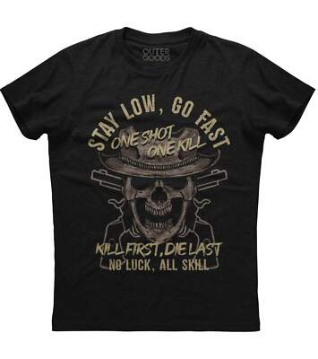 Stay Low, Go Fast One Shot One Kill Distressed Print Men's New Black T-shirt