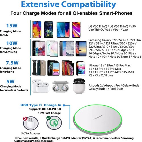 For Apple iPhone 15 Pro Max Plus Qi Fast 15W Wireless Charger Charging Pad - Picture 11 of 11
