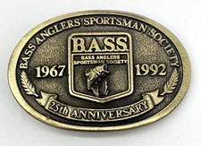 Bass Anglers Sportsman Society Brass Belt Buckle 25th Anniversary 1967-1992 USA