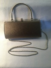 Sasha Gold Satin Silver-toned Metal Frame Evening Purse Bag Chain Strap VINTAGE