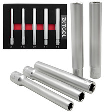 5PCS 3/8" Extra Deep Metric Thin Wall Socket Kit For 12PT 8-10-12-13-14MM 120MM