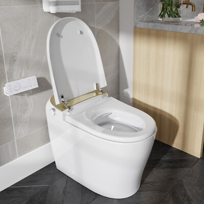 HOROW Smart Toilet W/ Bidet Seat Elongated One Piece Toilet Auto Flush Gold Back