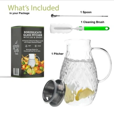 NICUNOM ✅68 Ounces Glass Pitcher With Lid Hot Cold Water Pitcher Carafe Jug With Handle