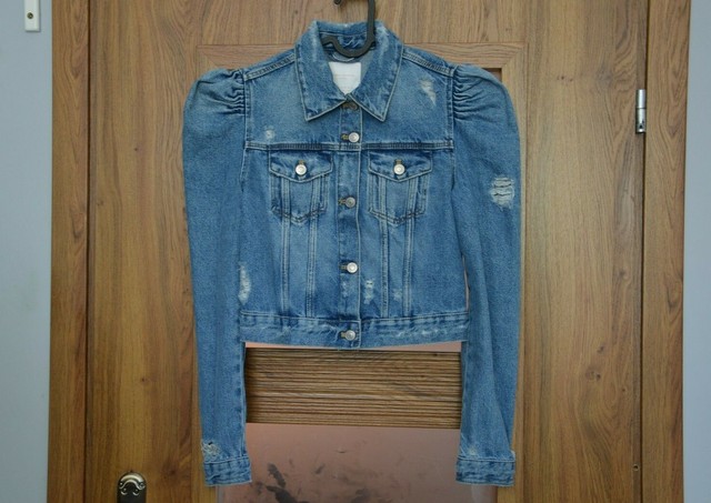 zara puff shoulder denim jacket