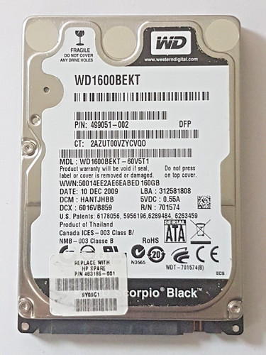 160 GB SATA Western Digital WD1600BEKT-60V5T1 7200rpm 16MB HDD 2,5" Festplatte