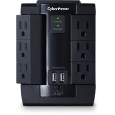 CyberPower Surge Protector 6AC Outlet Swivel with 2 USB –Black 