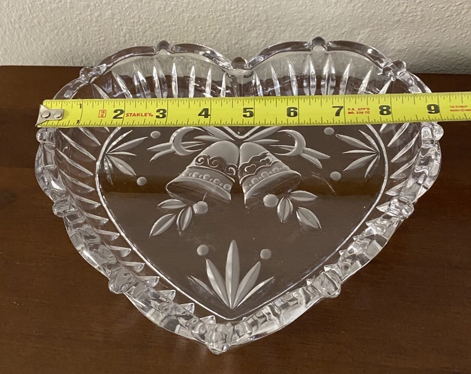 Bandeja de vidrio Studio Nova corazón y campanas plato 9" boda Navidad caramelo usado Foto 4 de 4
