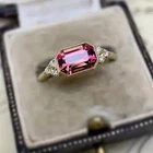 Art Deco Style Lab-Created Diamond Pink Tourmaline Ring 14k Yellow Gold Plated