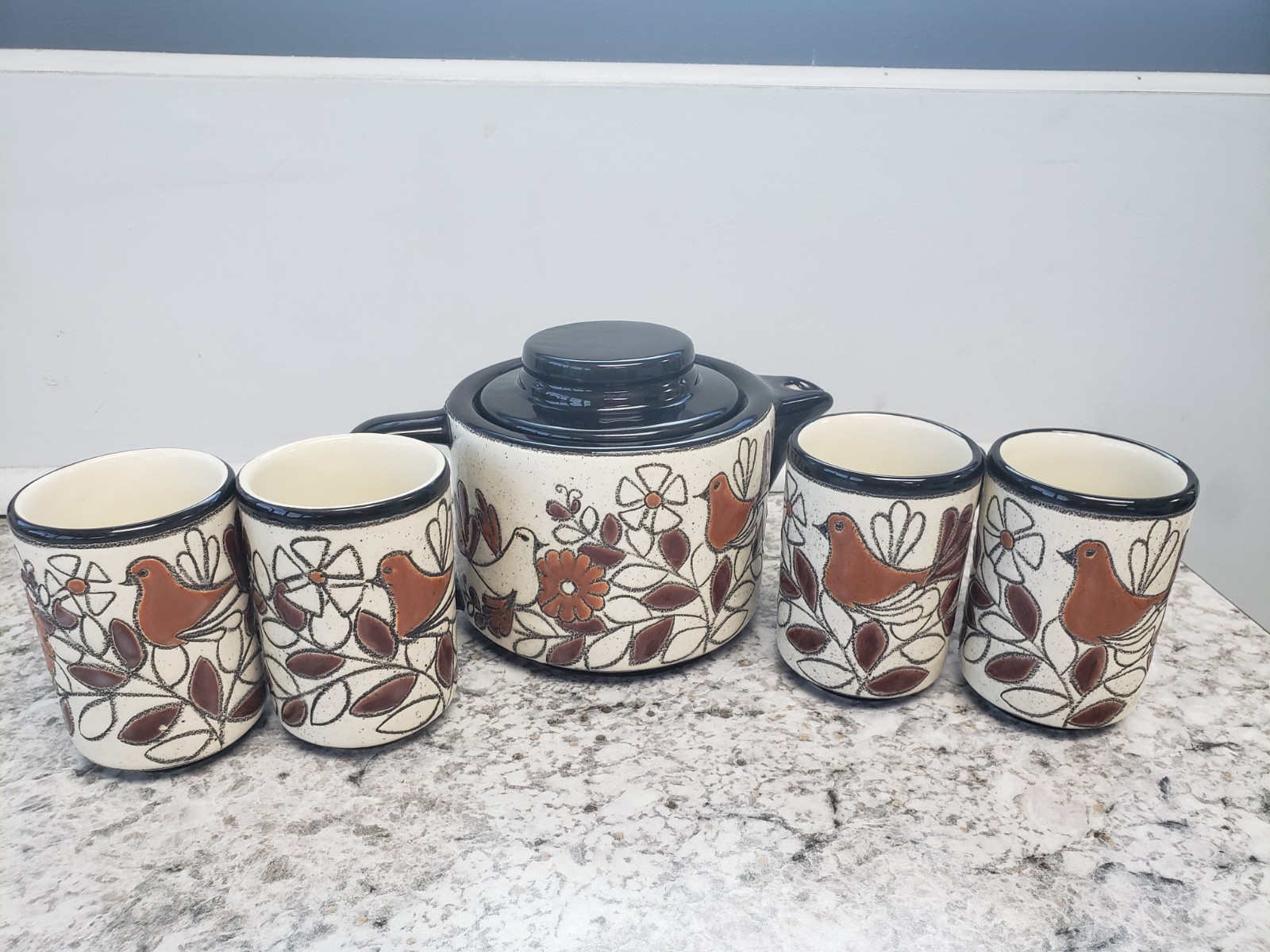 Vega By Artesa Coffee/ Tea Set With Wood Stand Handmade In Ecuador