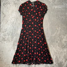 Modcloth X Collectif Gwendolyn Love Apples Tea Dress Size Small Black Red New