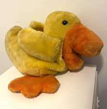 Eden Vintage 1978 Yellow Orange Plush Duck Hand Puppet Stuffed Animal Toy