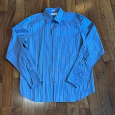 Calvin Klein Men's Regular Blue Striped Long Sleeve Dress Shirt Size Large
