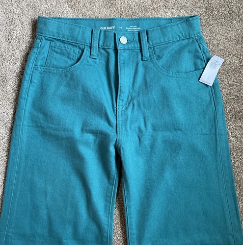 NWT Girl’s Old Navy Jeans Size 14 Baggy Wide Leg Adjustable Waist Teal - Picture 2 of 8