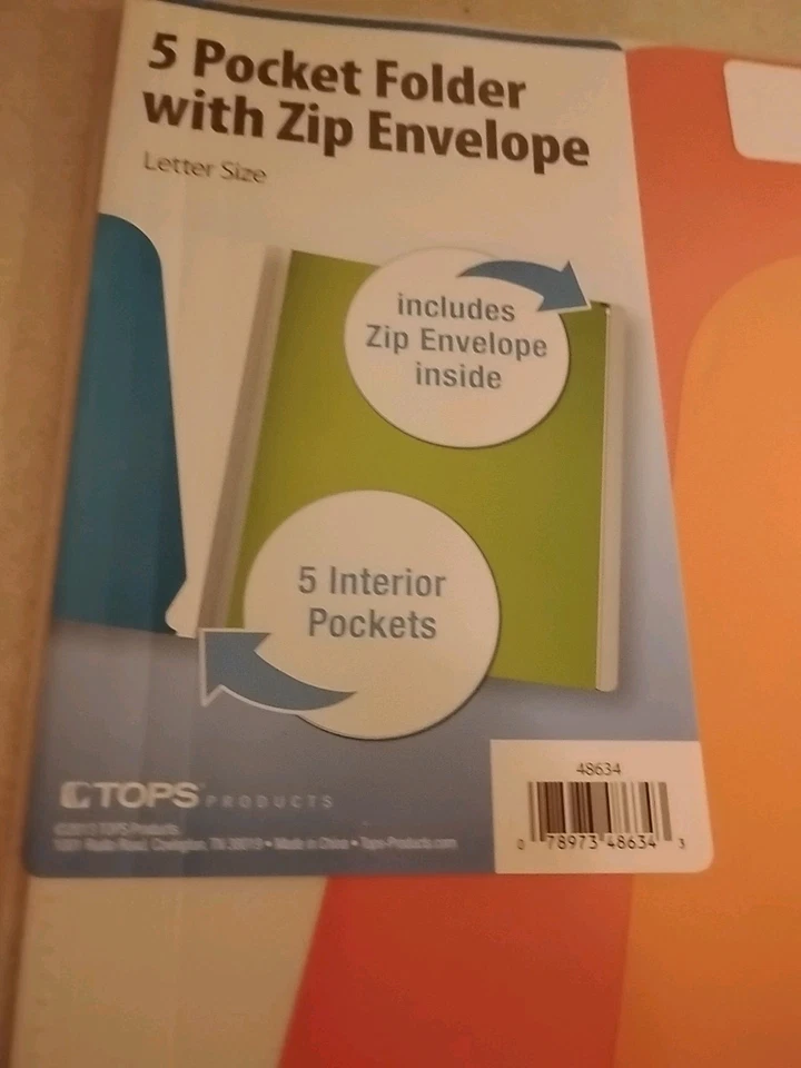 TOPS Set of 2 Folders 5 Pocket Zip Envelope  8 1/2x11 Letter Size Organizers NEW - Image 4 of 4