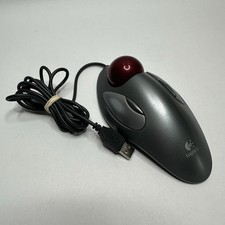 Logitech Trackman T-BC21 Wired USB Optical Trackball Mouse Silver/Red