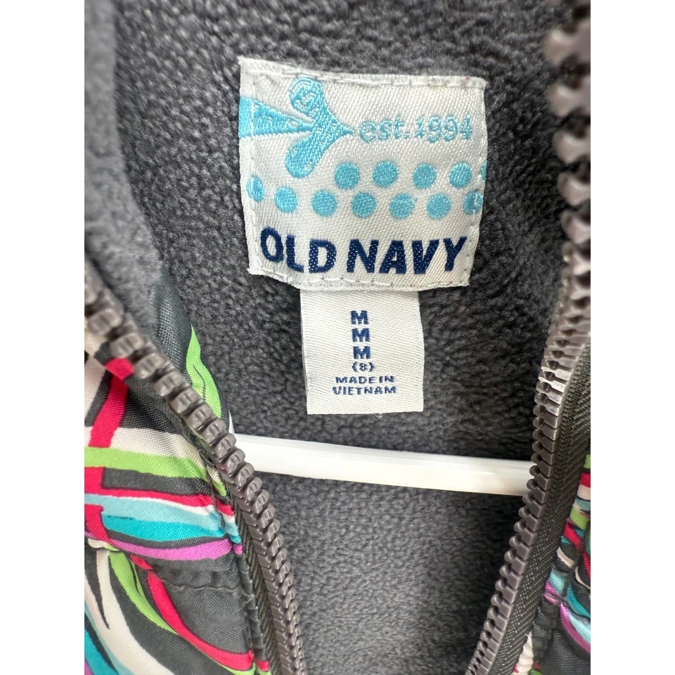 Chaleco acolchado antiguo azul marino para niña talla M (8) estampado de letrero de paz cremallera completa colorido Foto 3 de 4