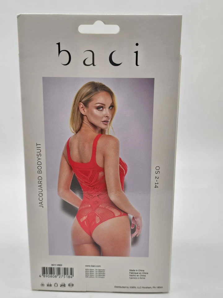 Baci Lingerie Women's One Size 2-14 Red Lace Sheer Sexy Jacquard Bodysuit - Image 3 of 4