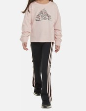 Adidas Girl's Pink Black Long-Sleeve T-Shirt  Flare Pants Set Size 6