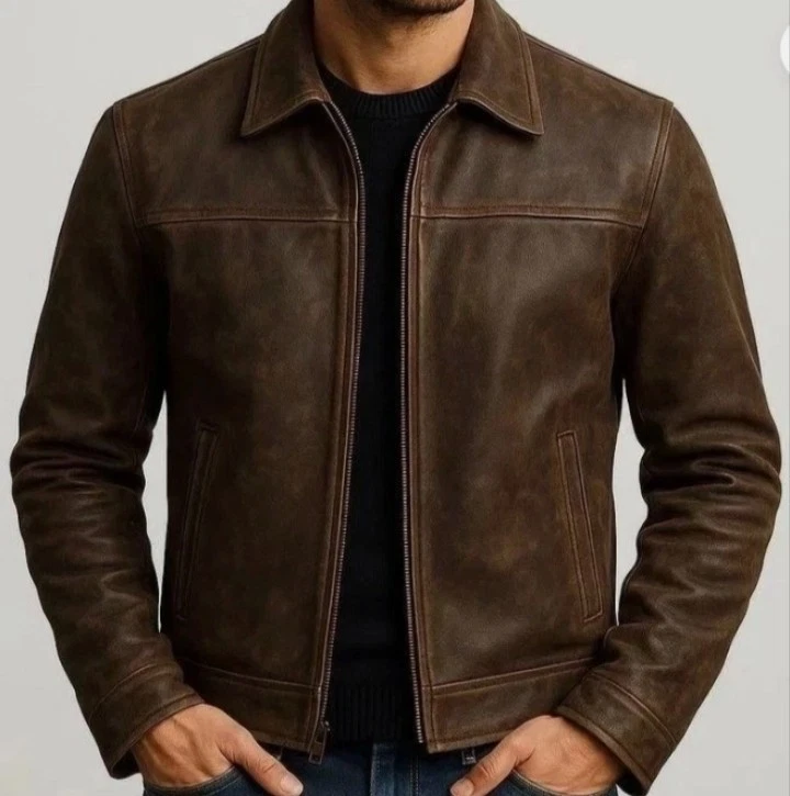 Men's Real Motorcycle Cafe Racer Distressed Brown Genuine Leather Biker Jacket
Opens in a new window