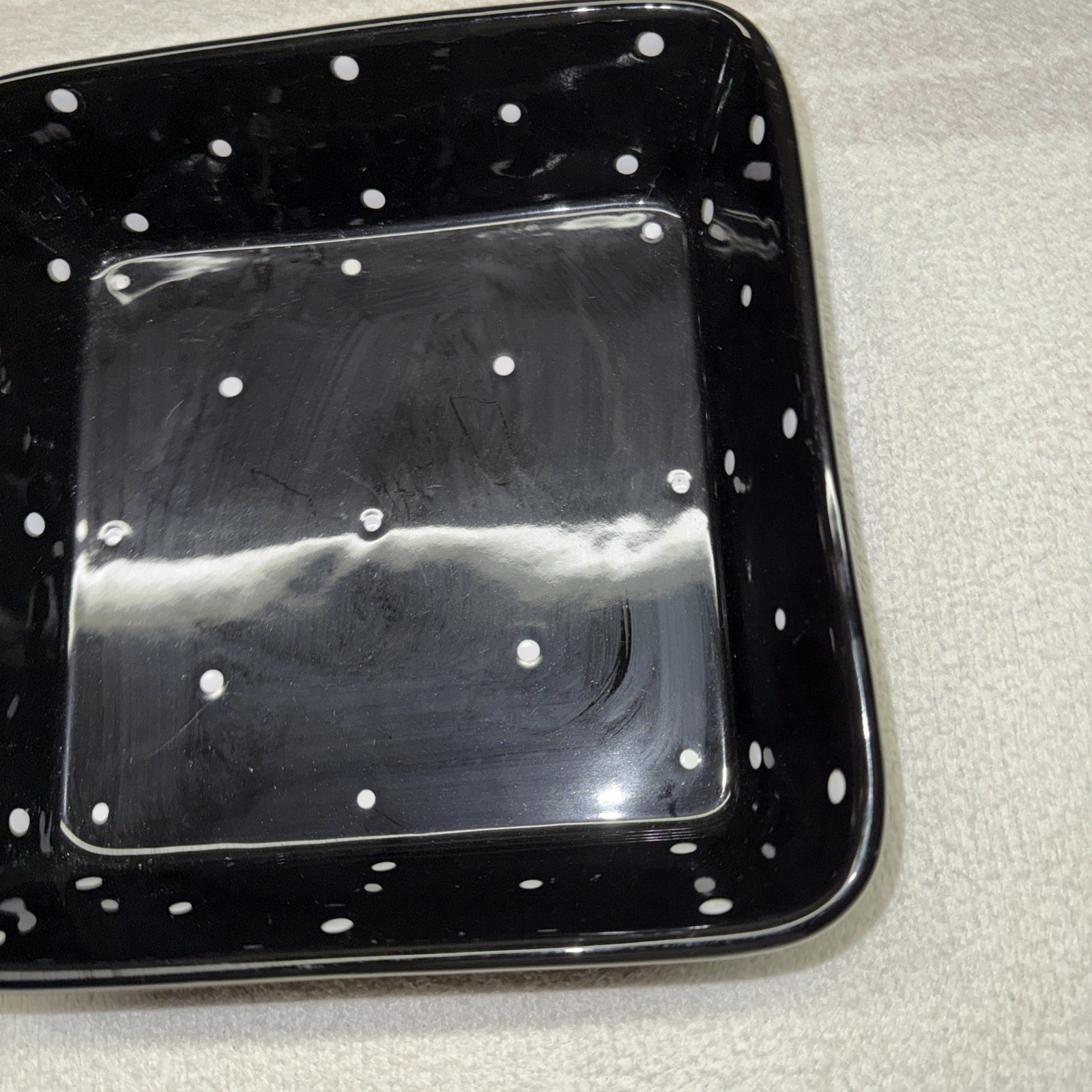 Temptations Square Open Black Polka Casserole Dish Black White Ovenware 2.5 QT
