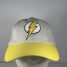 Six Flags DC Comics The Flash Light Gray Yellow Strap Back Hat