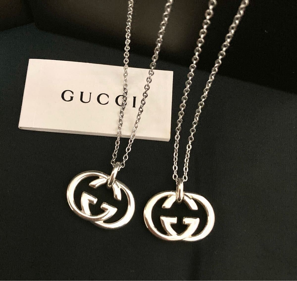 Gucci Pair Necklace Large Interlocking G GG Logo Used Jewelry From Japan