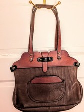 Vintage Brown Leather Hippie Boho HandBag Purse Satchel Pocket Double Straps