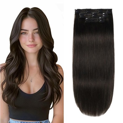 Echthaar Extensions Clip Natürliches Schwarz Extensions Echthaar Haarverlänge...