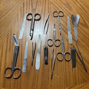 Lot of 16 Nail Clippers Small Scissors Files Tweezers Used Nail Manicure Tools