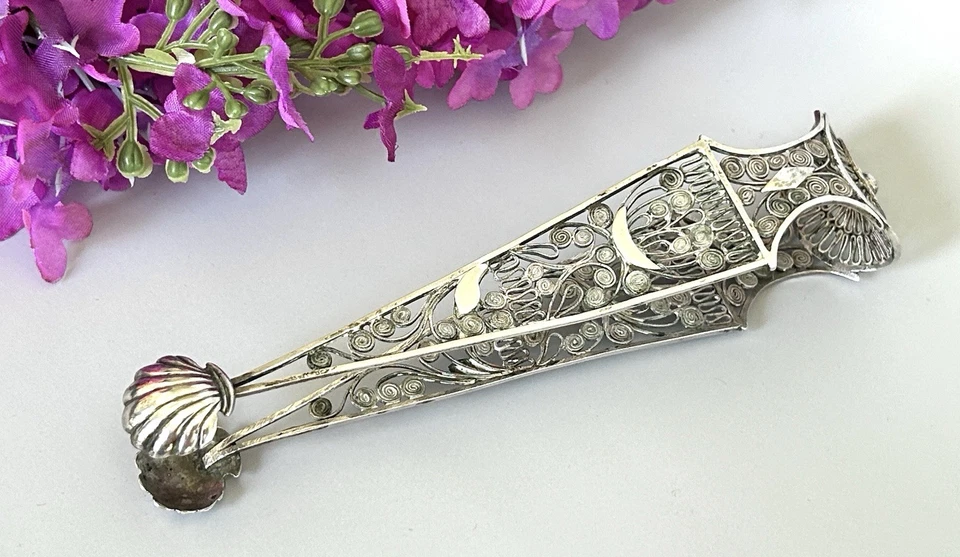 Antique Silver Filigree Sugar Tongs Victorian 5.75”L - Image 2 of 4
