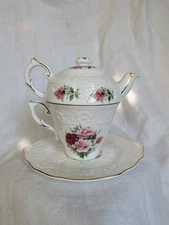 Vntg Crown Dorset Fine Bone China Staffordshire Stacking Tea Pot/ Cup/Saucer Set