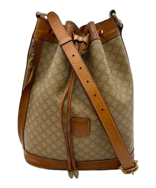 Used CELINE Macadam Drawstring Shoulder Bag PVC Leather Beige