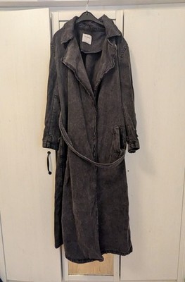 Bershka Denim Trenchcoat mit Taillengürtel zum Binden,Größe L darkgrey, wie neu