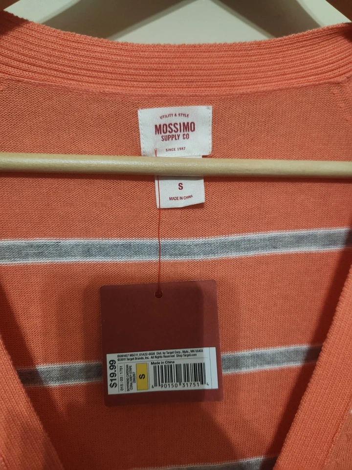 Cárdigan para mujer Mossimo Supply pequeño 100 % naranja gris a rayas abotonado nuevo con etiquetas Foto 3 de 4
