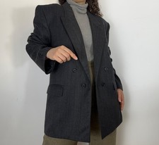 Vintage pinstripe wool blazer double breasted dark grey men M