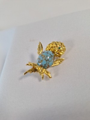 P&M Paris Figural Bird Brooch With Turquoise Glass Cabochon 