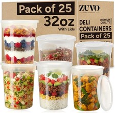 Zuvo 32oz Soup Containers with Leakproof Lids (25 Pack) – BPA-Free, Reusable... 