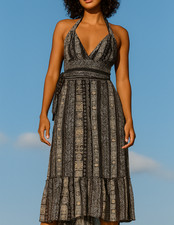 Y2K Whimsigoth Babydoll Halter Midi Dress Size 14 Sangria Fairy Grunge Boho