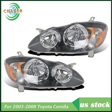 For Toyota Corolla 2003-2008 Headlight Assembly Chrome Housing Black Corner Pair