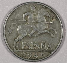 1941 Spain 10-Centimos (Iberian Rider) Aluminum Coin, Fine
