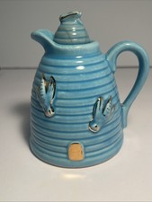 Blue Beehive Honeypot pitcher or Pourer Used Ceramic Made in USA