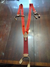 Vintage Trafalgar Gold Navy Red Stripe Leather Button Suspenders Braces