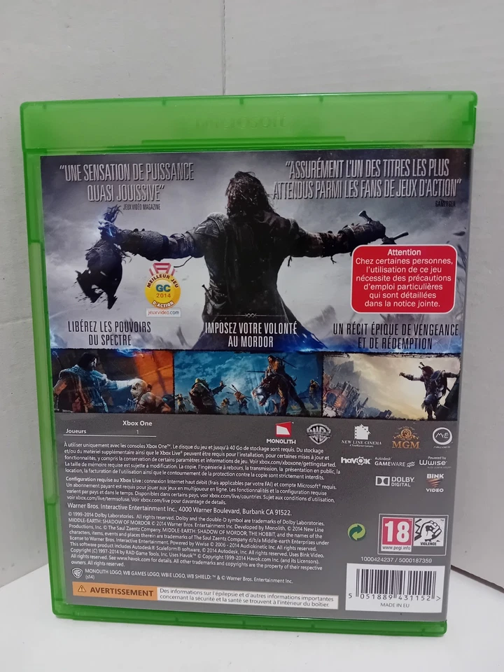 Jeu XBOX ONE "L'Ombre du Mordor" en boîte sans notice version PAL (n°9024S), photo 3 sur 3