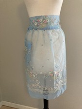 VTG Sheer Organza Flocked Hostess Half Apron Flower Baskets Pretty Perfect