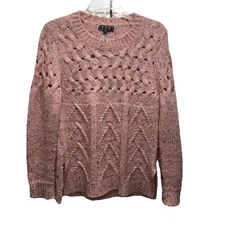 POL Pink Confetti Sweater S Burn Out Knit Long Sleeve Pullover Preppy Cozy