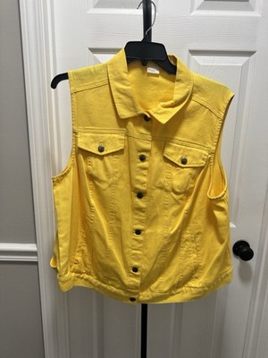 Westbound Women's 2X Yellow Denim Vest Button Front Sleeveless Dopamine Boho NWT