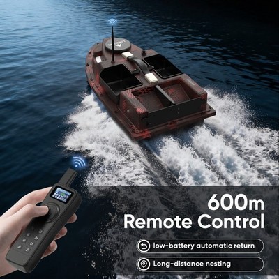 Köderboot mit GPS & Echolot (Tiefe/Temp.) 4 Körbe, 600m Reichw., 12000mAh Rot